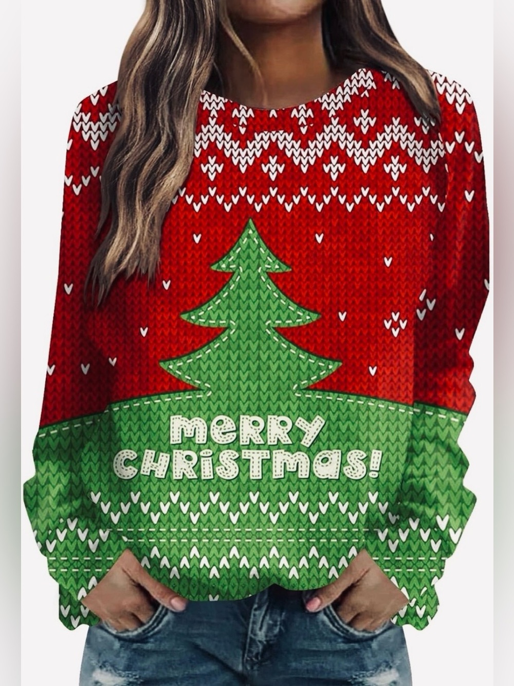 "Merry Christmas!" Size Medium all-over graphic print holiday sweater NWOT